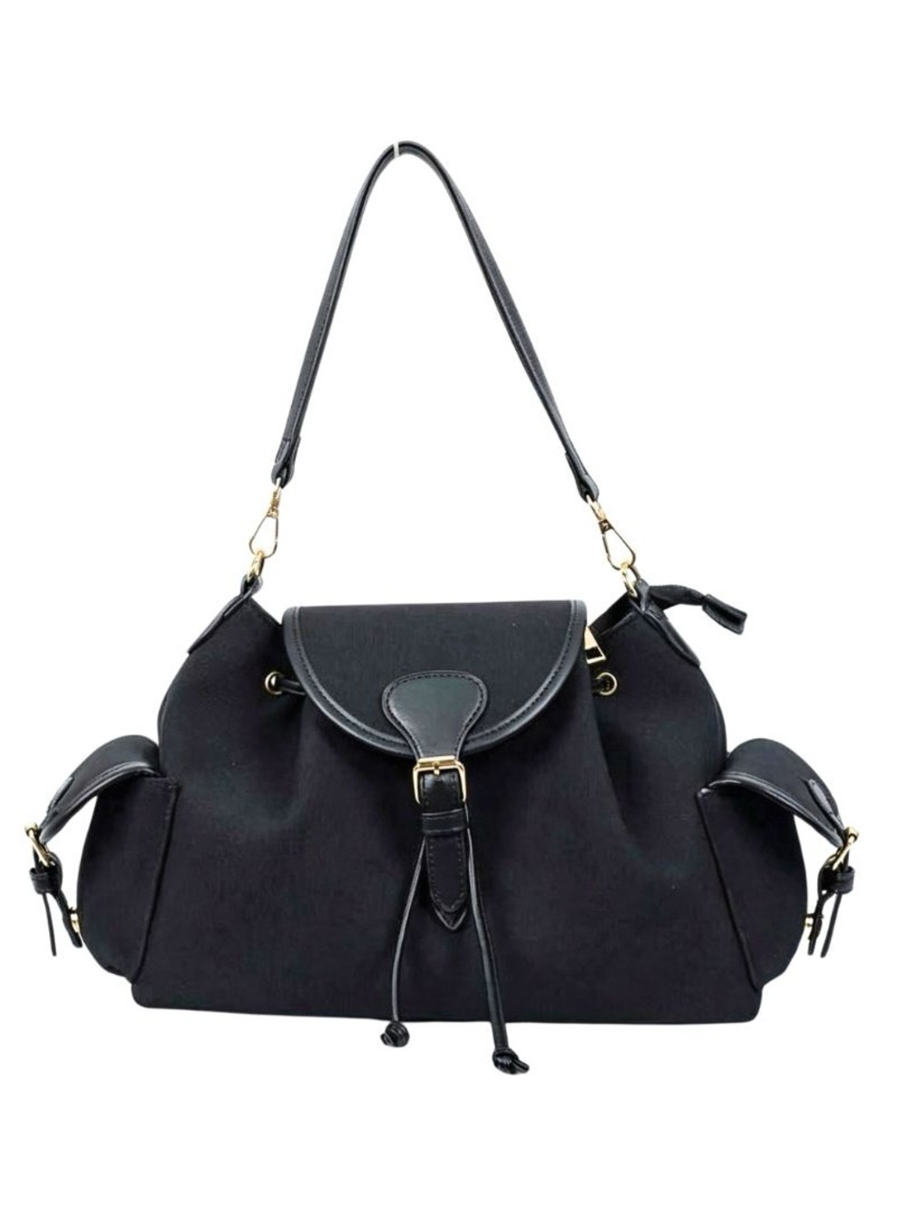 Black Women's Shoulder Bag with Front Flap